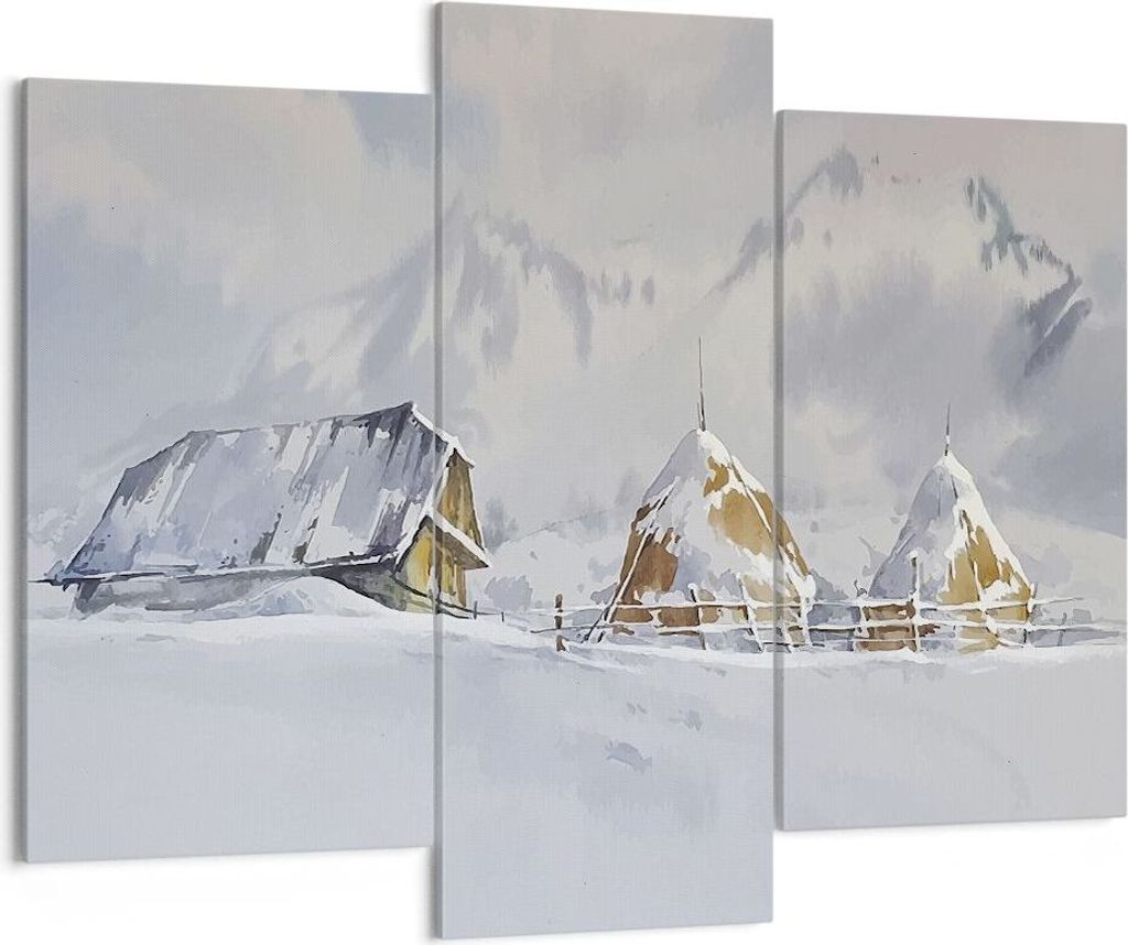 Bild auf Leinwand - Leinwandbild - 3 Teile - Haus Berge Schnee - 130x100cm - Wand Bild - Wanddeko - Wandbilder - Leinwanddruck - Bilder - Wanddekor...