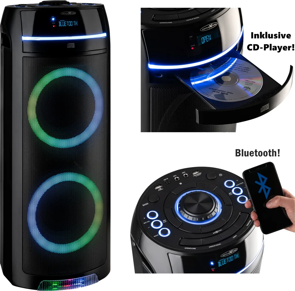 Enceinte karaoké mobile avec lecteur CD et Bluetooth pour fête à domicile