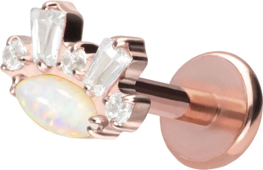 Ohrpiercing, Nasenpiercing Titan Labret mit Push Fit SYNTHETISCHER OPAL + KRISTALLE RoséGold Stablänge: 9mm | Stabstärke: 1mm