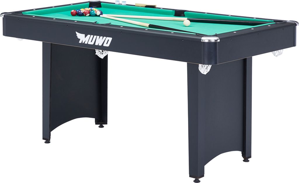 MUWO Billardtisch 153x84x79 cm, Holz, Samtoberfläche, inkl. Zubehör-Set, verstellbare Füße, robuste Konstruktion, für Zuhause grün |MW-105-bl...