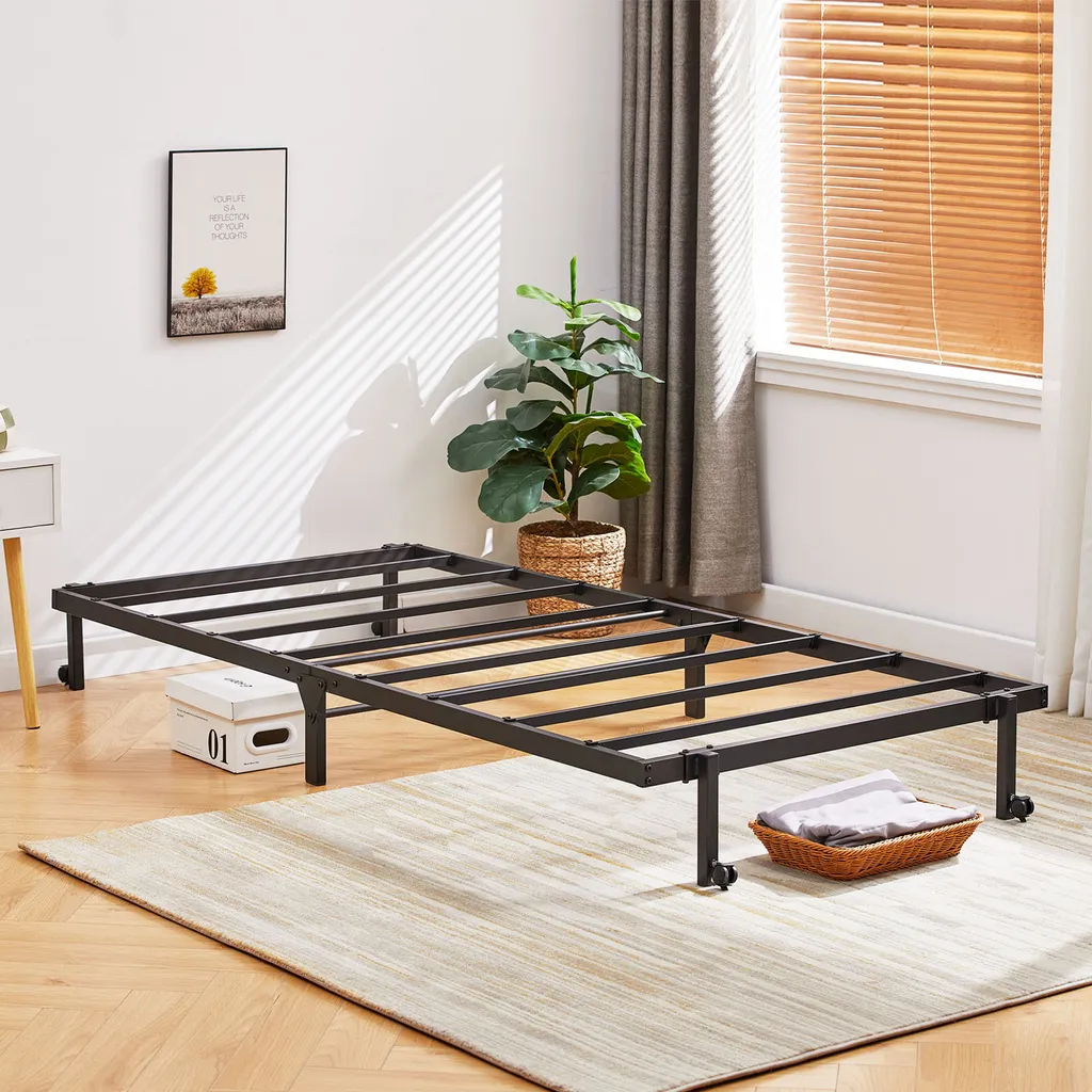 Lit portable pliant 90x190 noir avec 4 roulettes cadre métal robuste