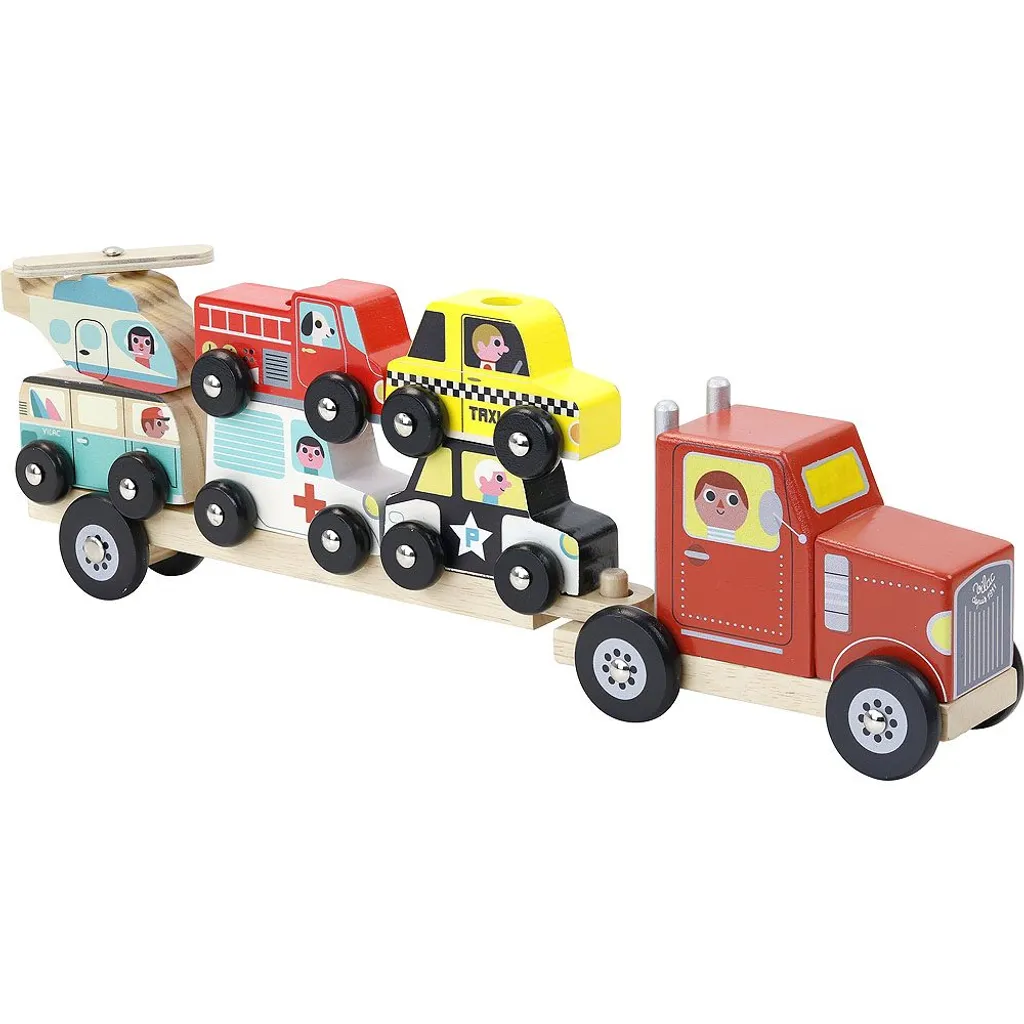 Vilac Camion en bois avec 6 petites voitures de course pour enfant