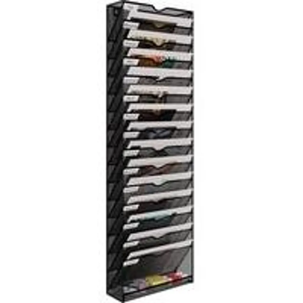 Support mural pour dossiers A4 noir - Rangement bureau en métal rigide