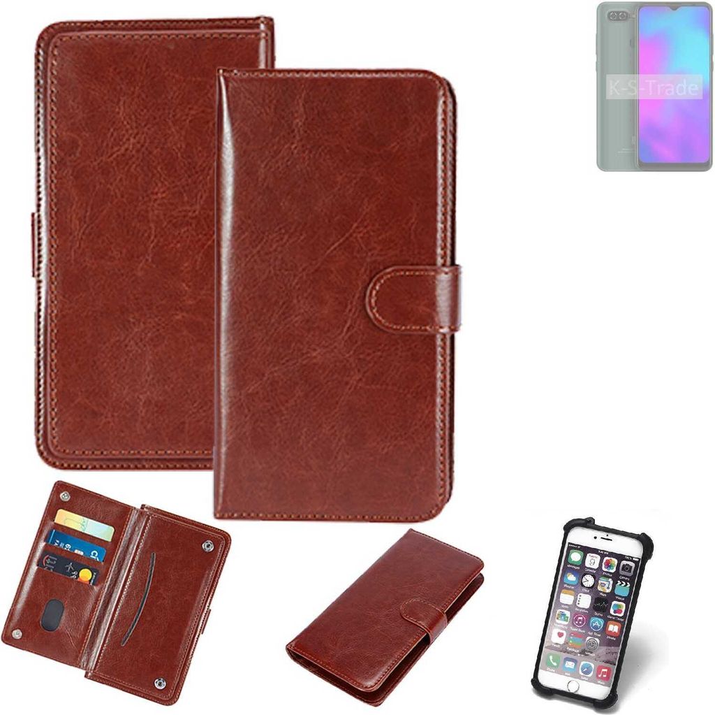 K-S-Trade 360° Hülle kompatibel mit BLU G50 Mega 2022 braun Kunstleder Case BookCase WalletCase Kunstlederederhülle Handyhülle, Rundumschutz