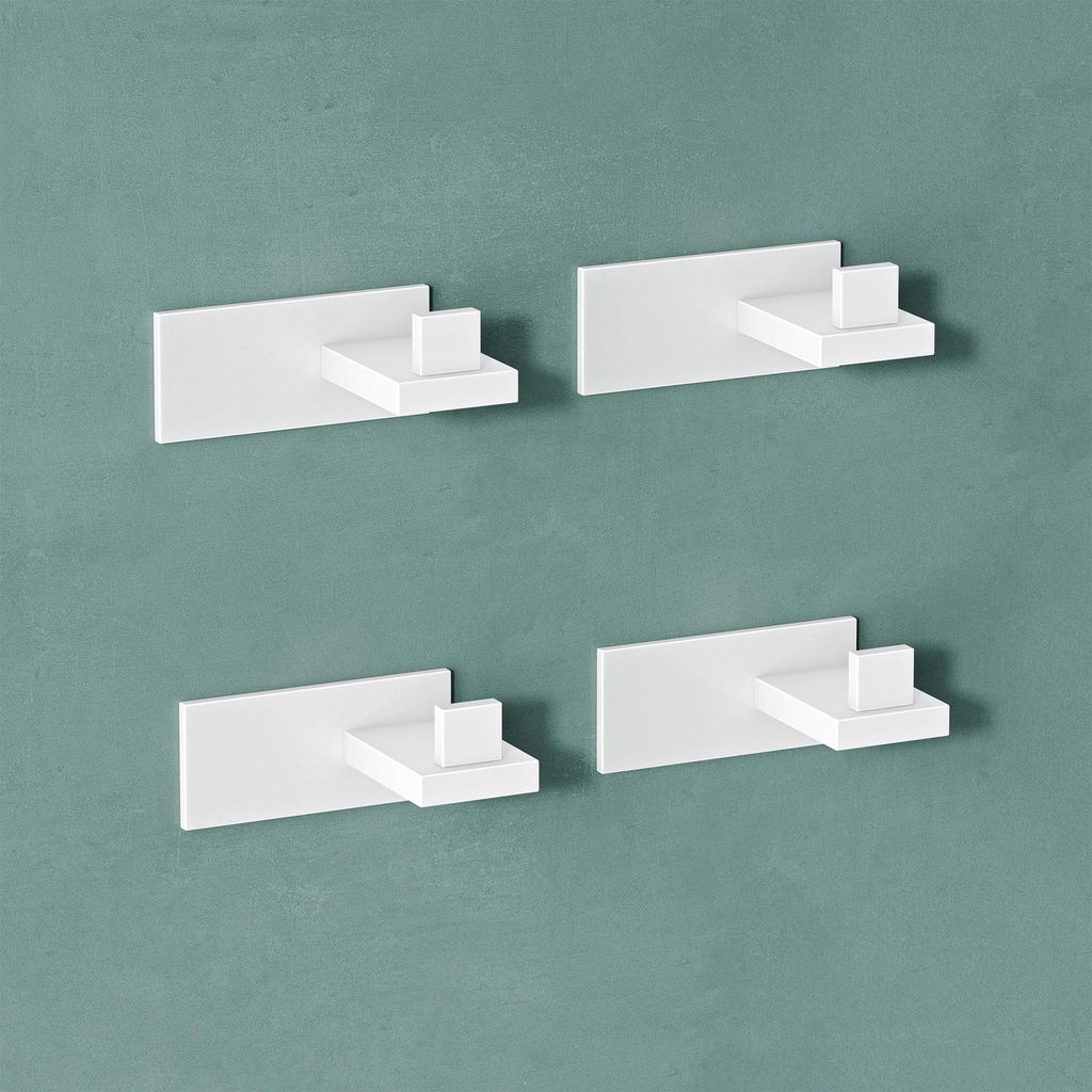 Mai & Mai Kleiderhaken 4 Stück Wandgarderobe Wandhaken aus Edelstahl Garderobenleiste Garderobenhaken 8cm Matt weiß Stalo-06