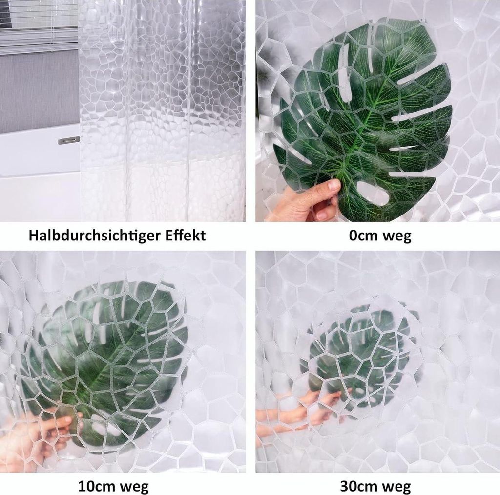 Duschvorhang 240x200cm Transparent mit Magneten Antischimmel Wasserdicht Hexagon Muster
