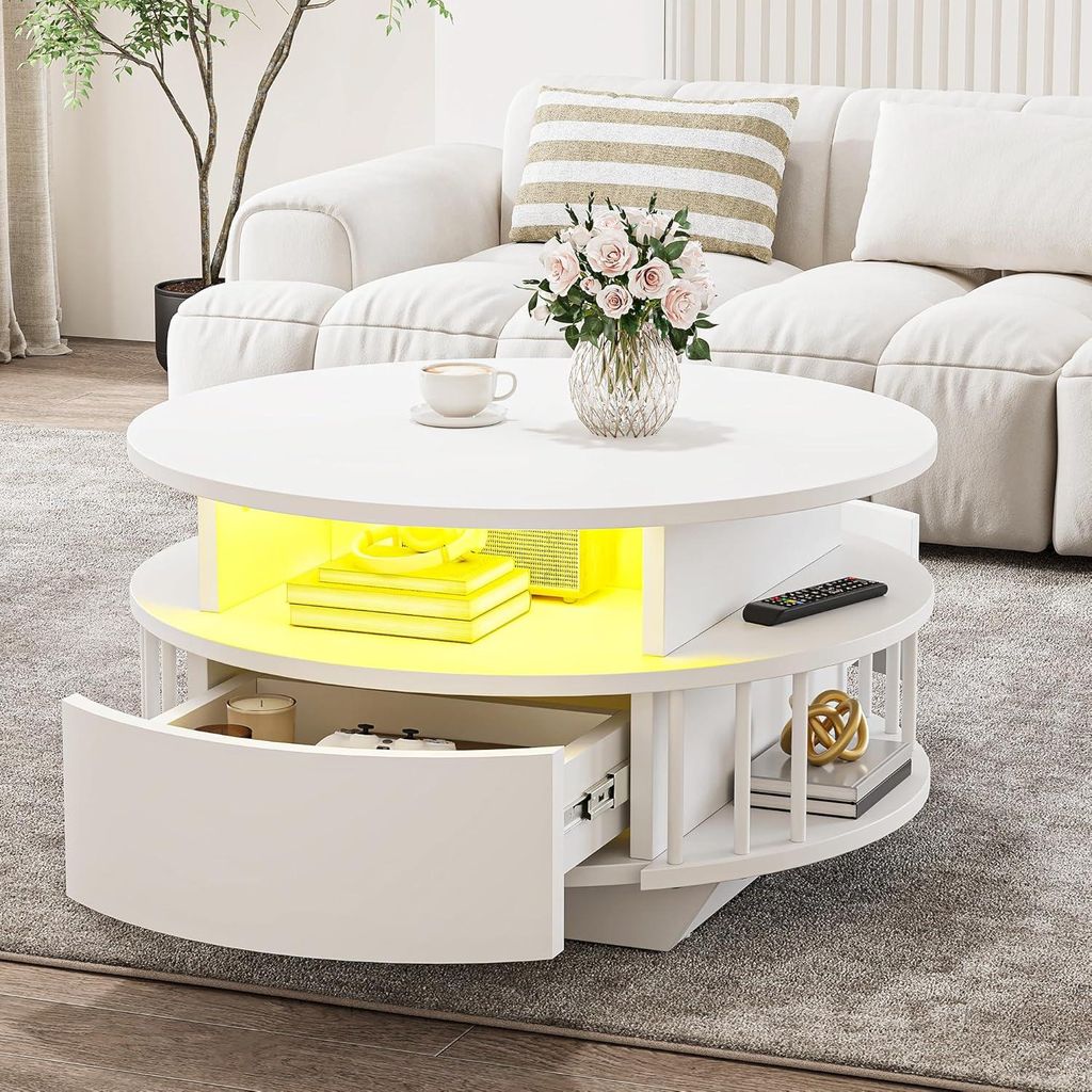 YITAHOME Couchtisch rund mit LED, Wohnzimmertisch mit Produktbild 