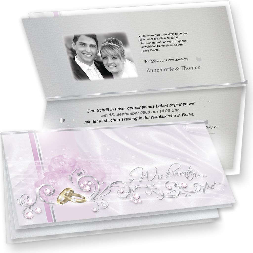 Einladung Hochzeit Silber DE LUXE 10 Sets selbst bedruckbar - sehr hochwertige Karten in Silberoptik mit Goldenen Ringen inkl. Einlegeblätter