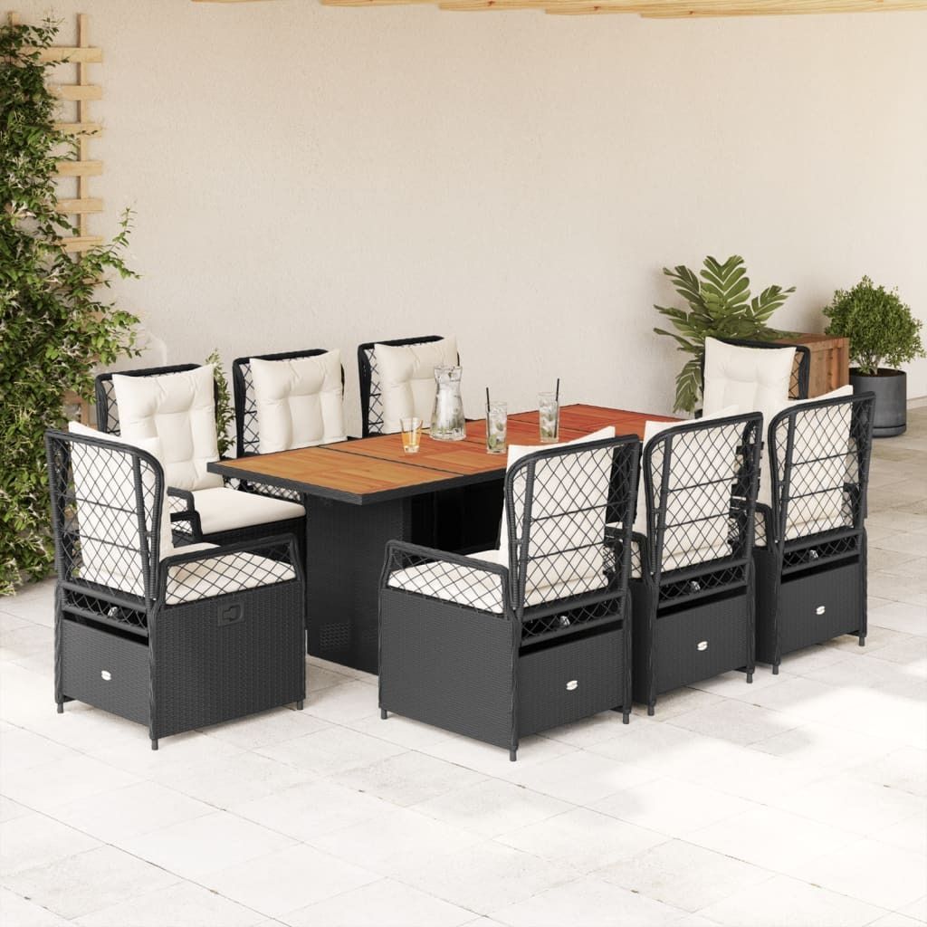 Maison Exclusive - 9-tlg. Garten-Essgruppe mit Kissen Schwarz Poly Rattan
