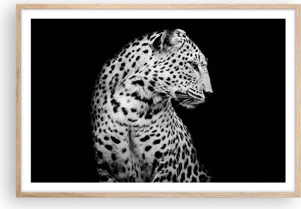 Gerahmtes Poster - Rahmen in heller Eiche - Leopard Panther Katze - 91,5x61 cm - Wand Bild - Wanddeko - Wandbilder - Kunstposter - Wandposter - Bil...