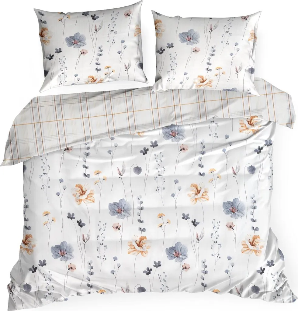 Eurofirany Biancheria da letto in microfibra 220x200 Lea 10 fiori foglie bianco beige grigio D91