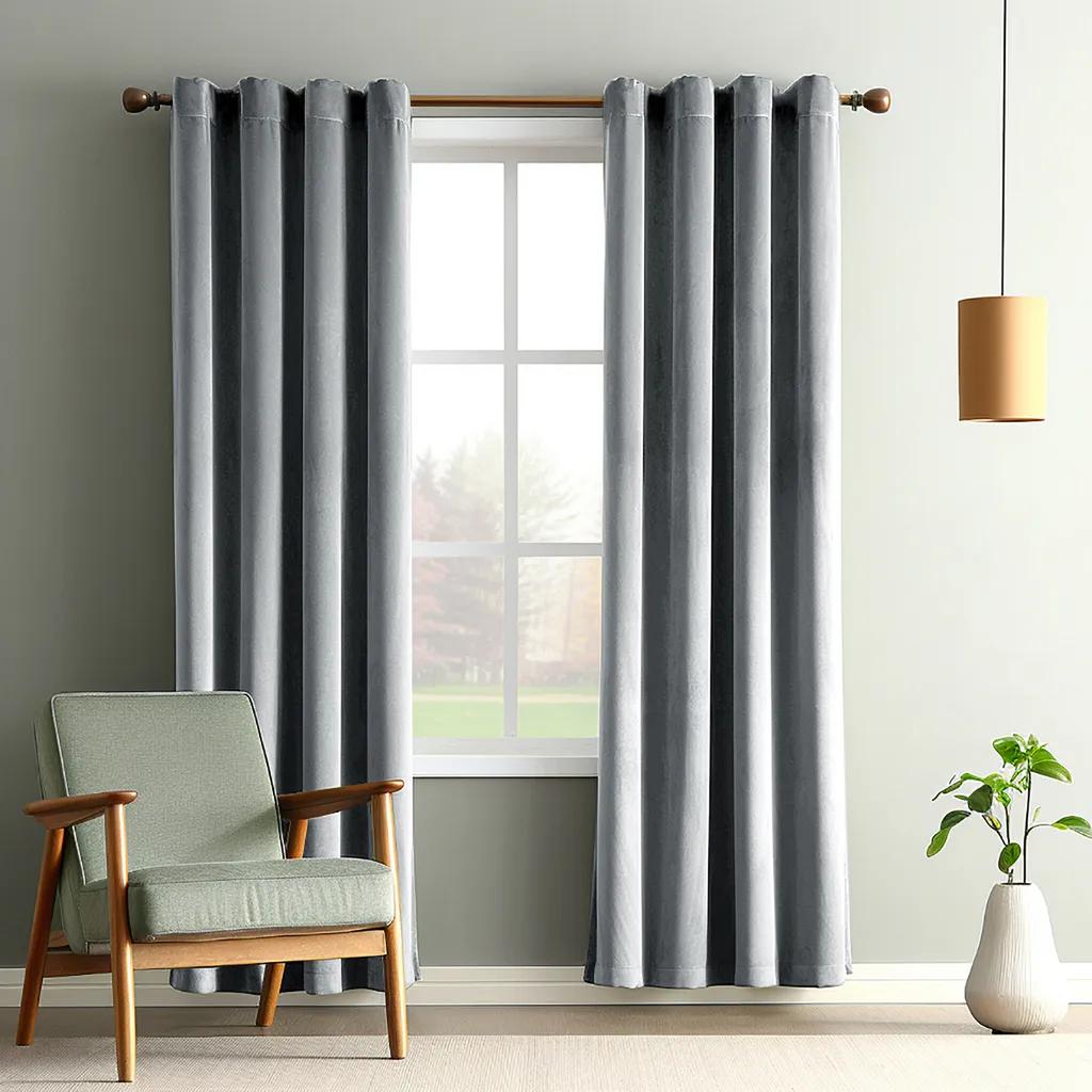 Set 2 Tende Oscuranti Velluto Grigio 132x274cm | Termiche e Opache
