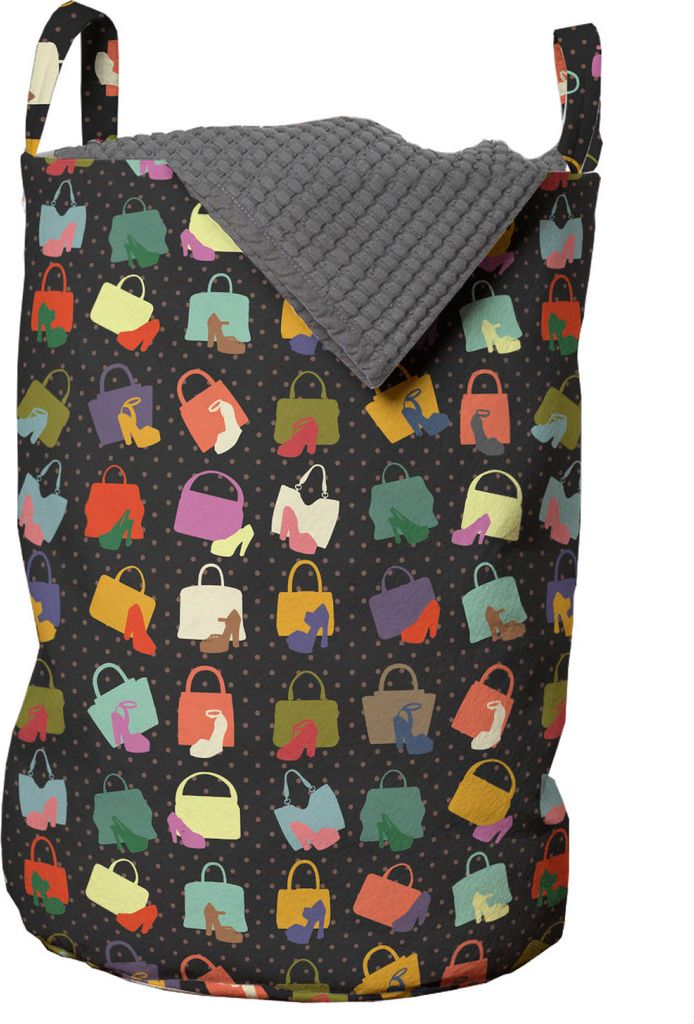 ABAKUHAUS Mode Wäschesack, Retro Frauen-Schuhe und Taschen, Wäschekorb mit Griffen Kordelzugverschluss für Waschsalons, 33 cm breit x 49 cm hoch...