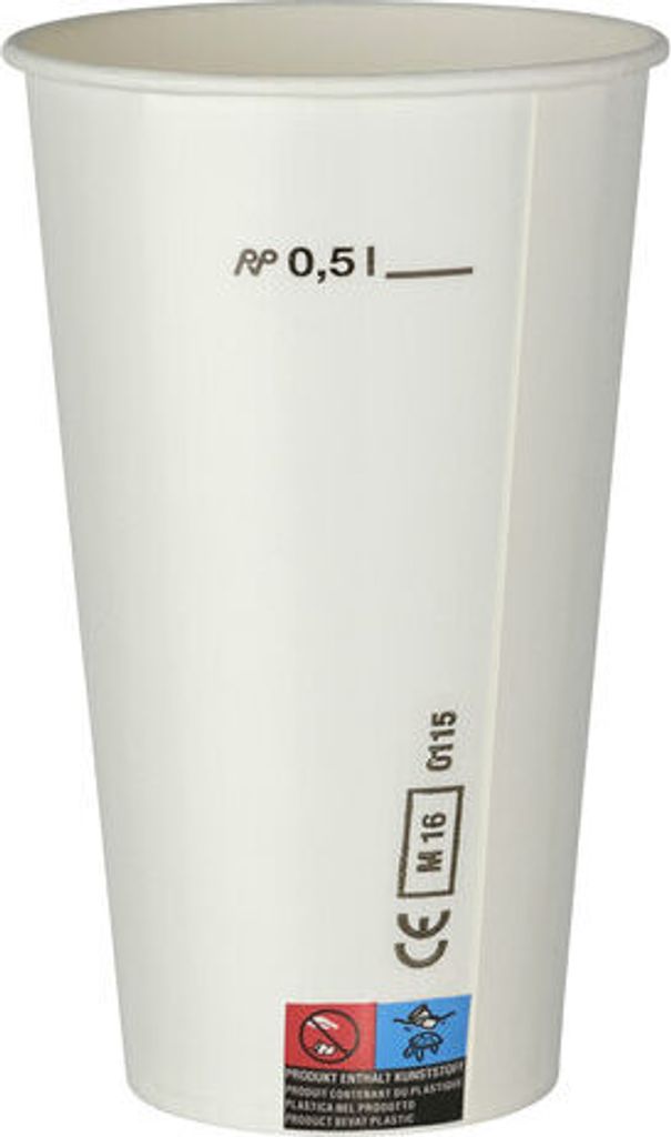 200x Kaltgetränkebecher Pappbecher weiß mit CE Eichstrich Produktbild 