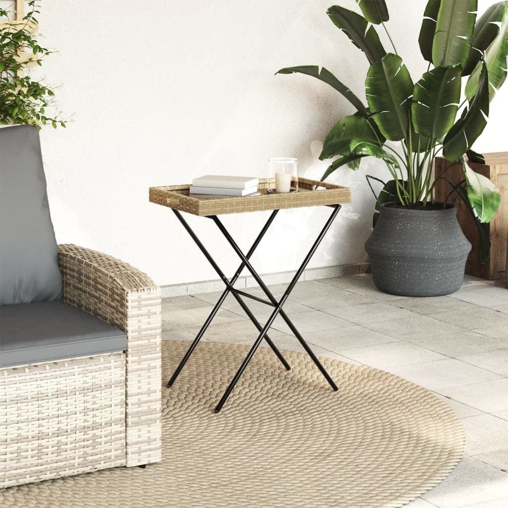 "Winterschlussverkauf "Esstisch/Outdoor Tisch - Tabletttisch - moderne Design - Balkontisch - Klappbar Beige 65x40x75 cm Poly Rattan NeuMöbel 4860246
