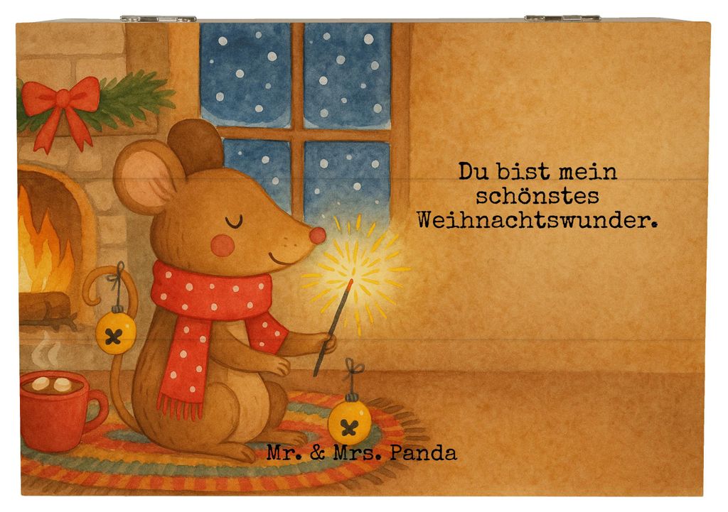 Mr. & Mrs. Panda Holzkiste Maus Weihnachten Design 22 x 15 cm - Weiß - Geschenk, Weihnachtsgruß, Erinnerungsbox, Weihnachtswunder, Box, Geschenkb...