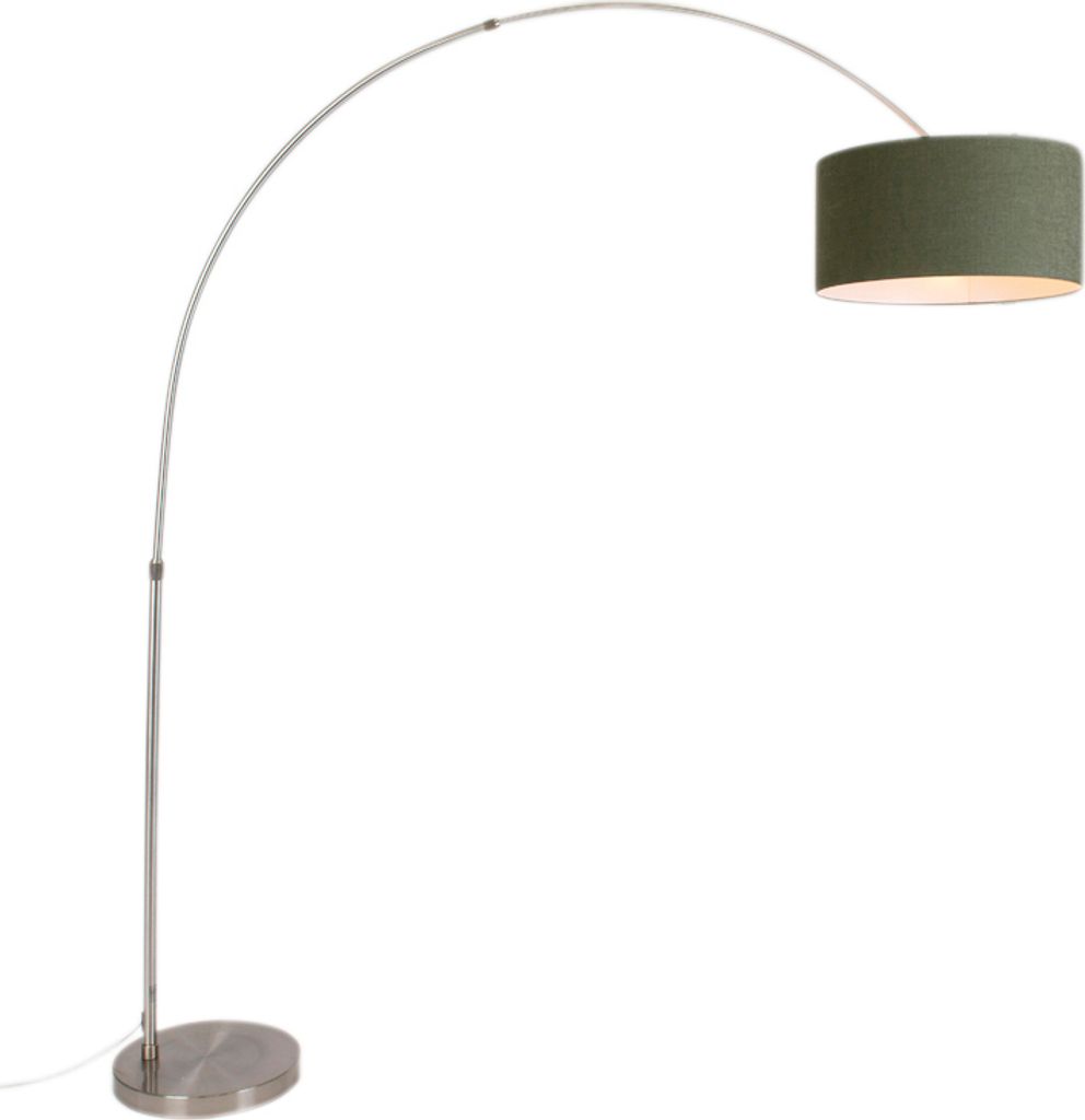 QAZQA - Modern Bogenleuchte I Bogenlampe I Lampe I Leuchte Stahl I Silber I nickel matt Moosgrüne Stoffschirm 50I50I25 - XL I Wohnzimmer I Schlafz...