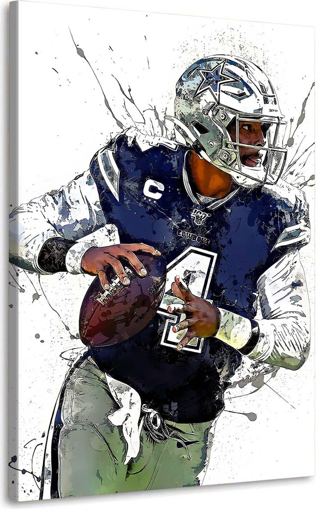 Pop Art Rugby Prescott Spieler Wandbild Leinwandbild Deko Kunst XL: 120x180x4cm