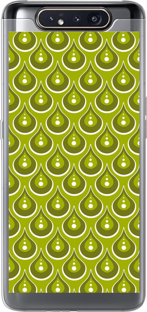 MuchoWow Handyhülle Schutzhülle Hülle für Telefoonhoesje Samsung Galaxy A80 Muster - Retro - Regen - Tropfen - Grün Silikon Softcase Handy H...
