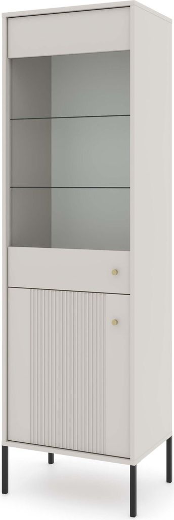 FURNLUX Vitrine Iseo Beige Und Schwarz 54cm / Hauptfarbe: Grau / Abmessungen: 54 x 180 x 39 cm