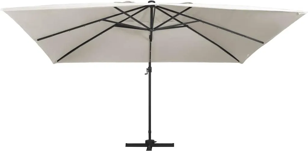 Grand parasol LED 4x3m anti-UV mât aluminium blanc sable anti-rouille