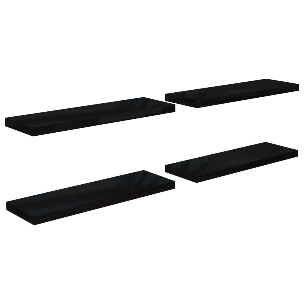vidaXL Mensole sospese 4 pz. Nero lucido 80x23,5x3,8 cm MDF Immagine del prodotto 