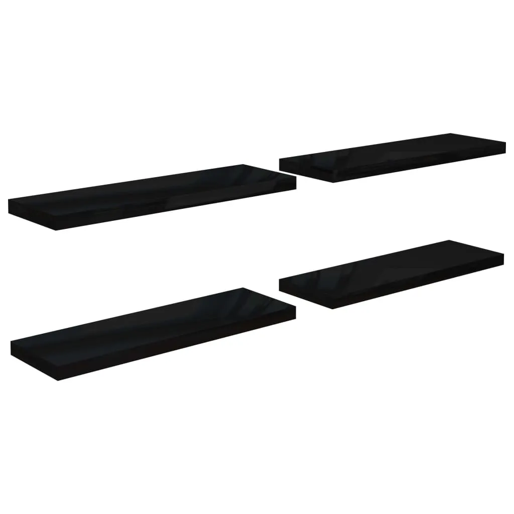Lot de 4 Étagères Murales Invisibles Noir Laqué 80 cm pour Décoration