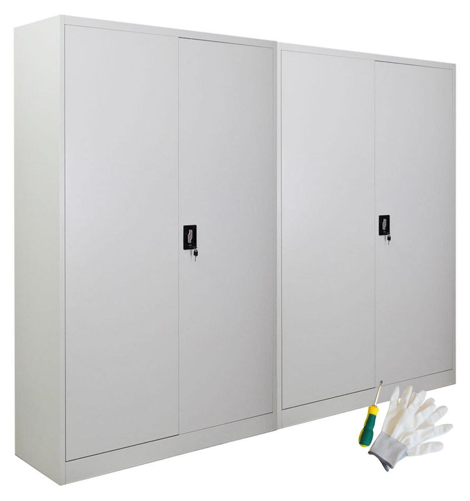Mega Deal | 2x Flügeltürenschrank ELEPHANT mit 2 Türen, abschließbar | HxBxT 180x120x40cm | 4 Ebenen | Stahl mit Pulverbeschichtung | Lichtgrau...