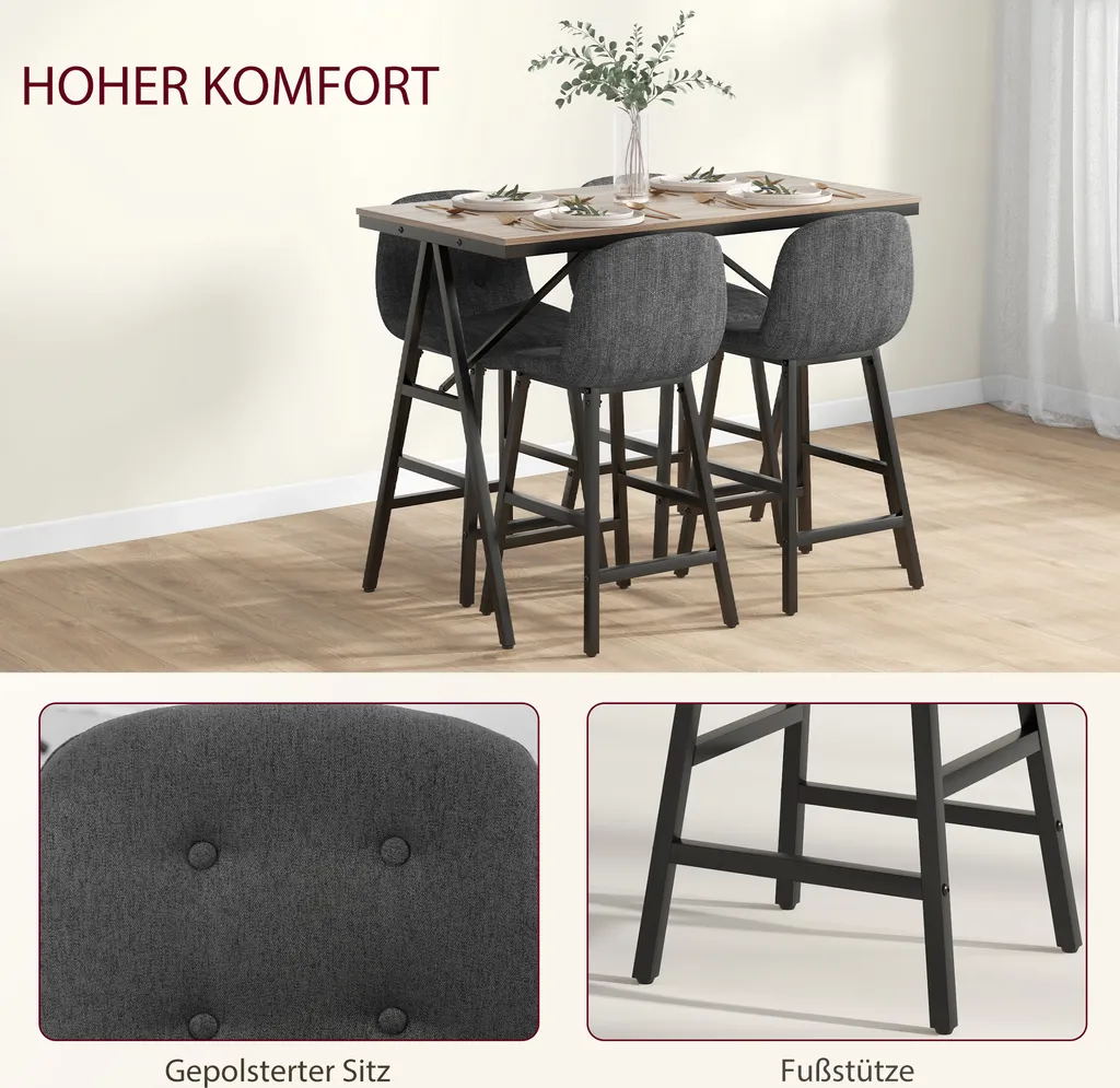 Ensemble table de bar gain de place avec 4 tabourets pour petit espace - 5