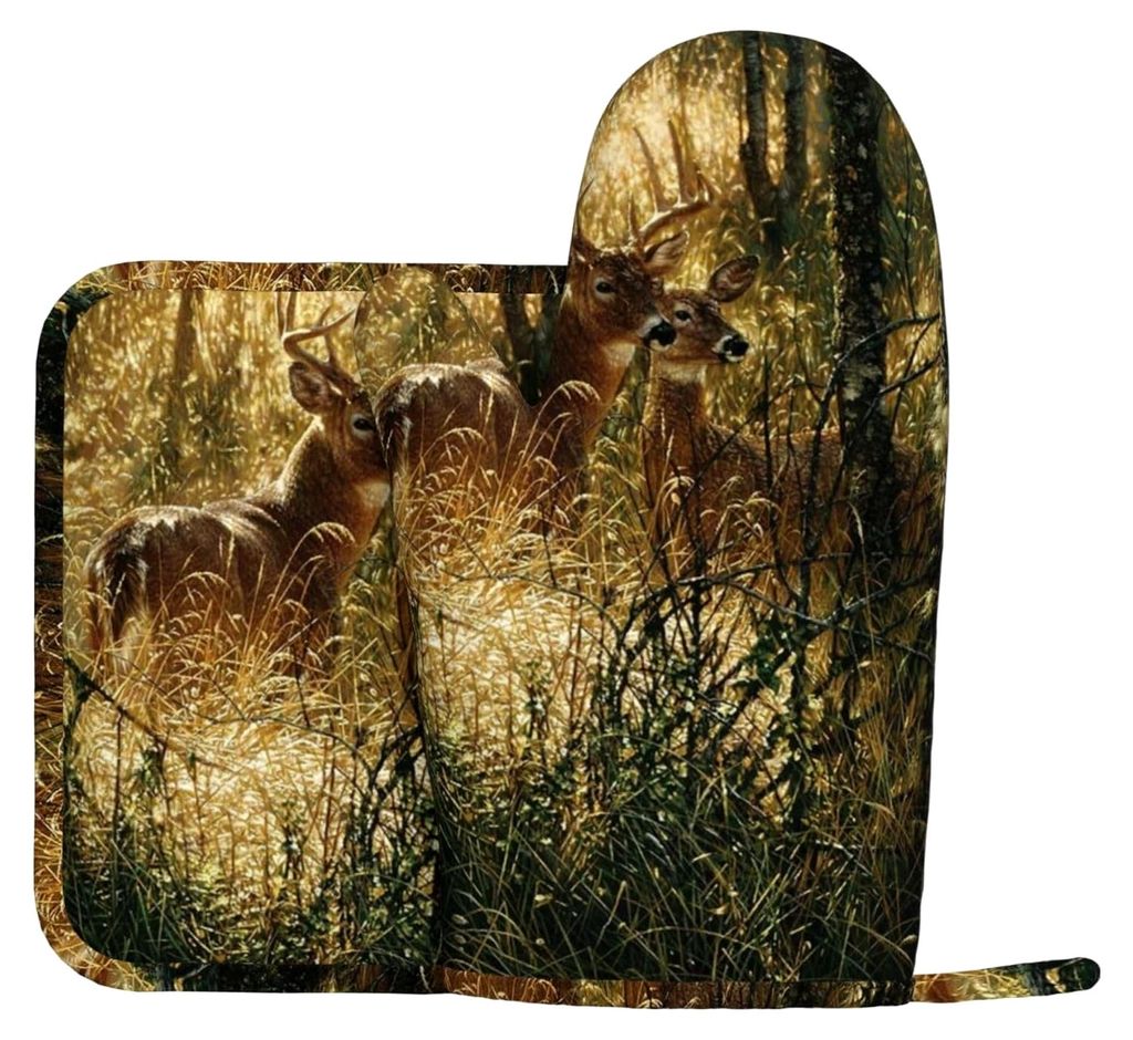 Ofenhandschuhe und Topflappen mit Wildtiermotiv für die Küche