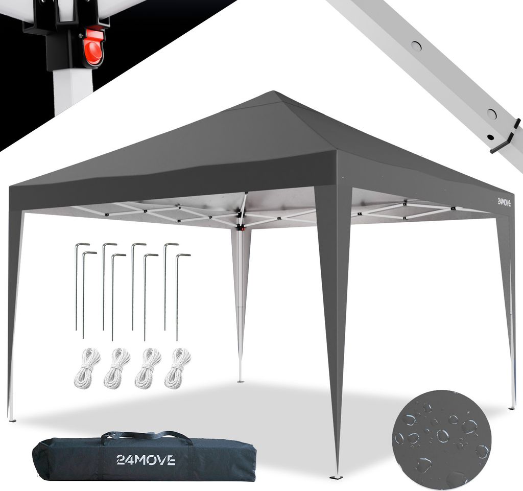 24MOVE Pavillon Santos 3x3m Pop-Up UV-Schutz 50+ Wasserdicht & winterfest mit Tasche faltbar & stabil, für Camping & Garten Faltpavillon - Party...