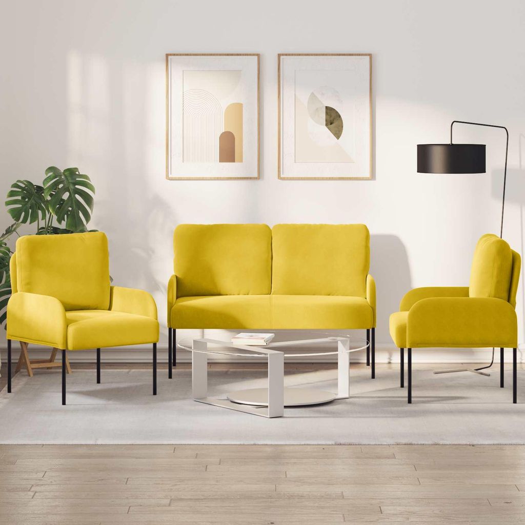 "SALE 2026"Sofagarnituren Moderne design - CLORIS - Gartenlounge-Set - mit Kissen 3 pcs Gelb 115x56x80 cm Sperrholz - Klassische Sofas NeuMöbel405813