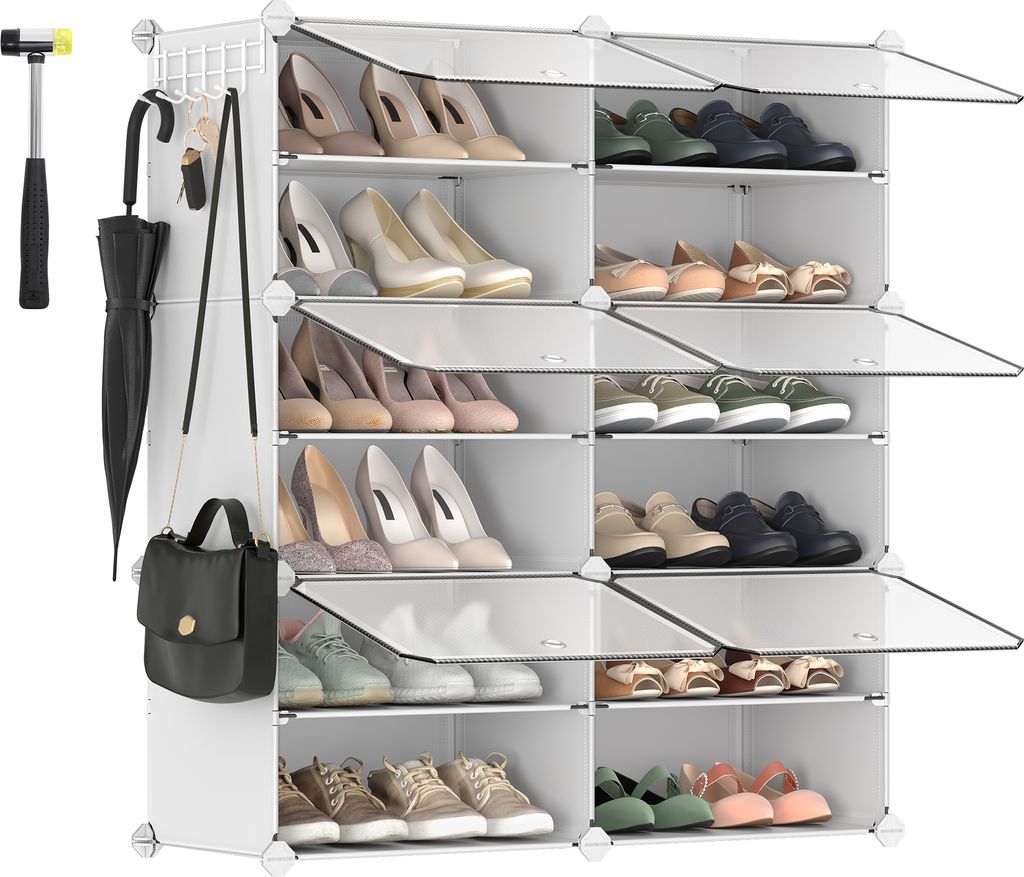 SONGMICS Schuhregal 6 Fächern Schuhschrank mit Türen weiß