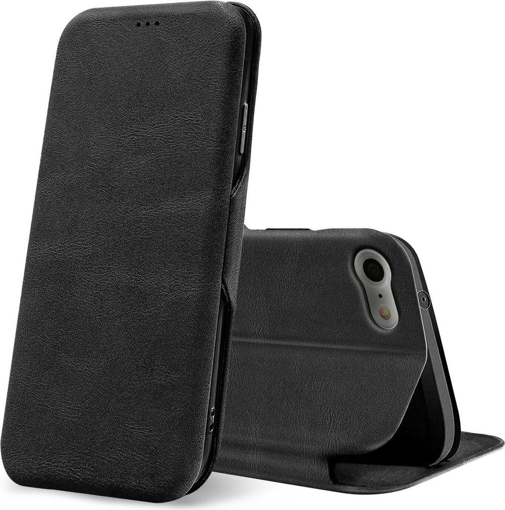 Conie Retro Klapp Tasche für iPhone 7 / 8 / SE2 Kartenfach Hülle Rundumschutz in Schwarz