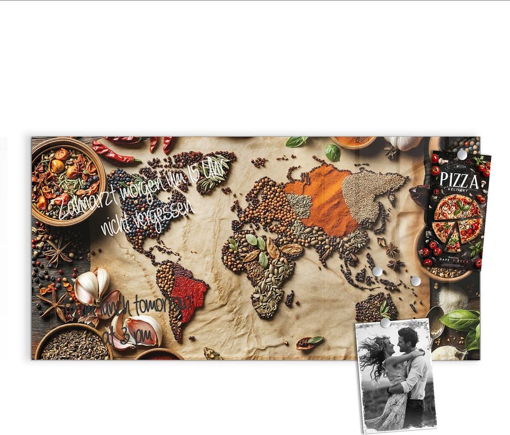 Magnettafel 100x50cm Pinnwand Whiteboard beschreibbar - Weltkarte Vintage