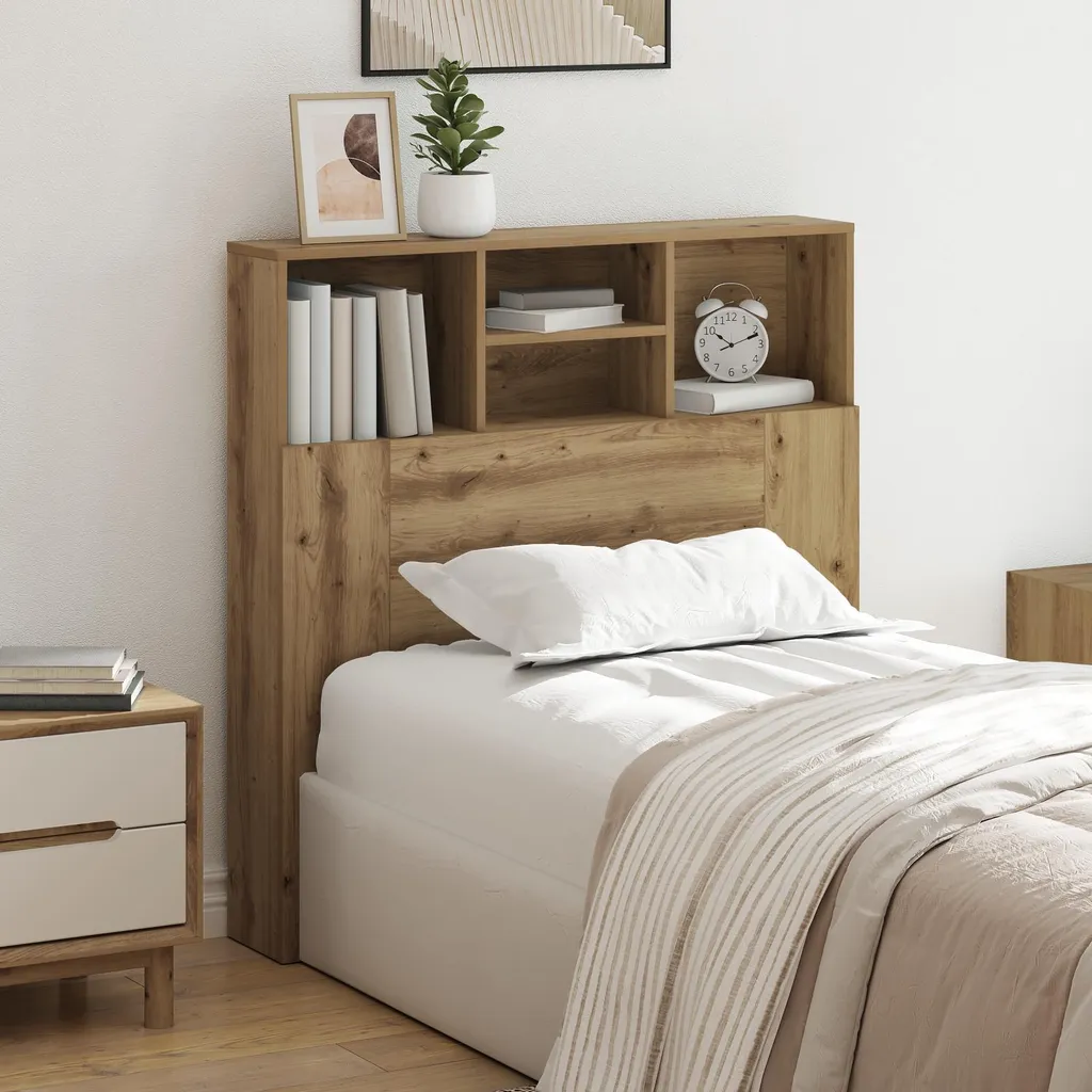 Rangement tête de lit 100 cm idéal pour petits espaces Chêne Artisan