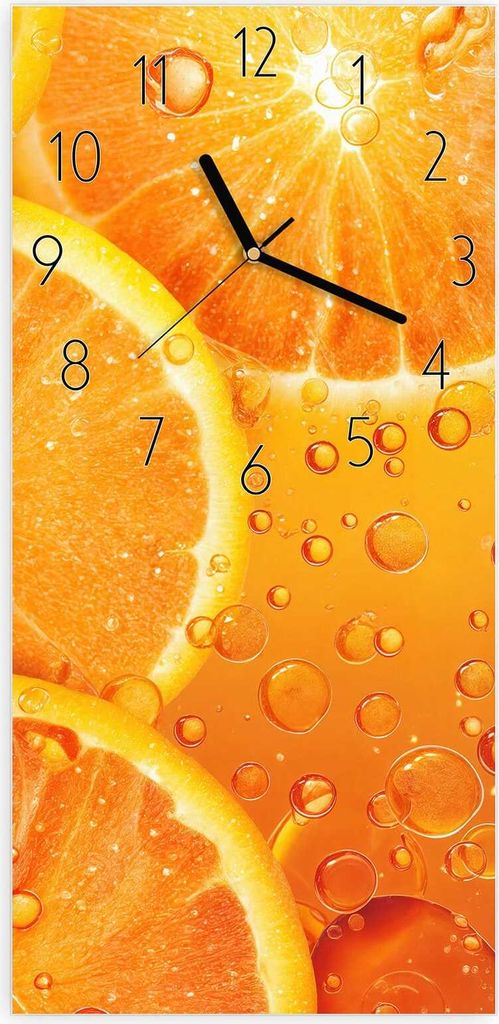 Wanduhr aus Glas mit Motiv Erfrischende Orange- 30 x 60 cm - inkl. Aufhängesystem
