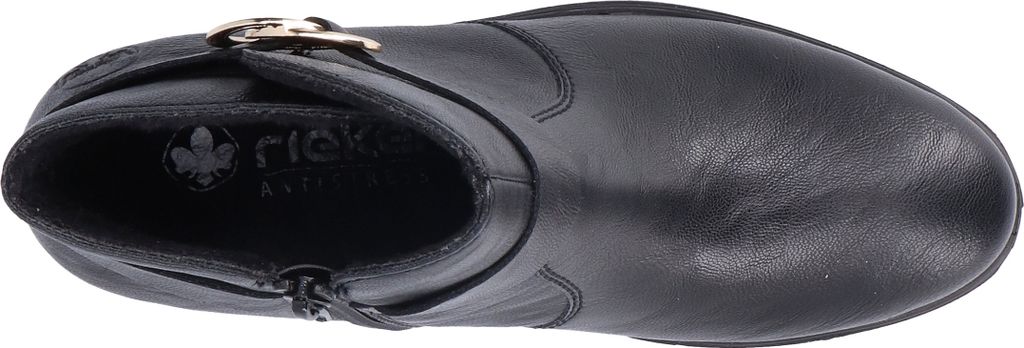 Top view of a black leather boot.