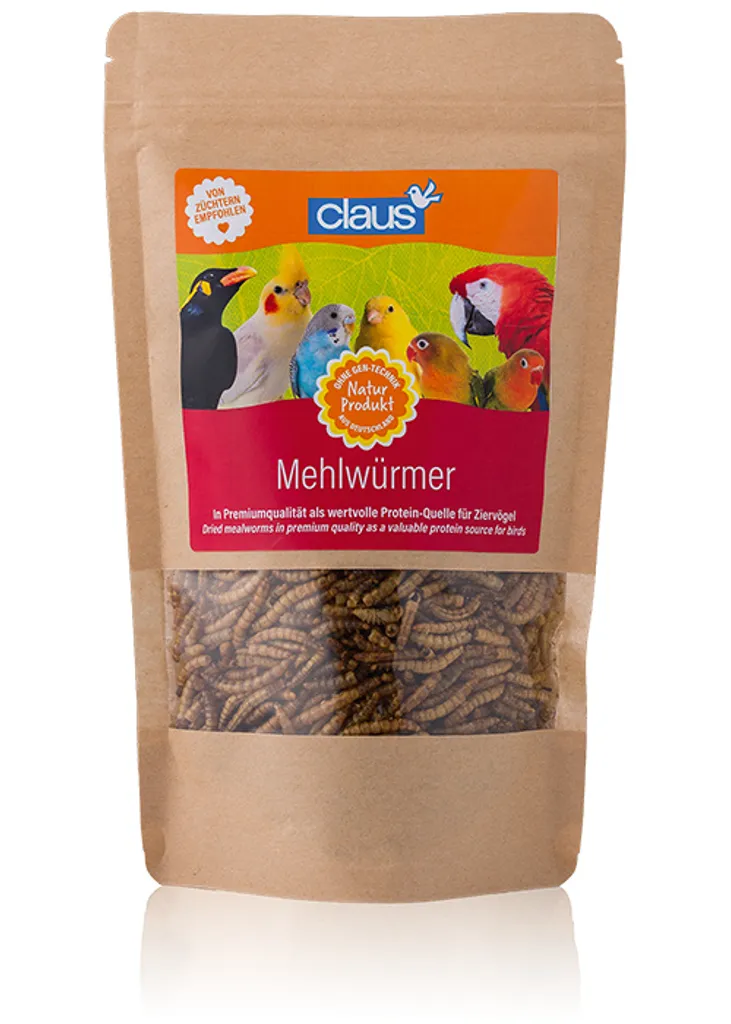 Claus Mehlwürmer - vermi da pasto essiccati per tutti i pappagalli 75g