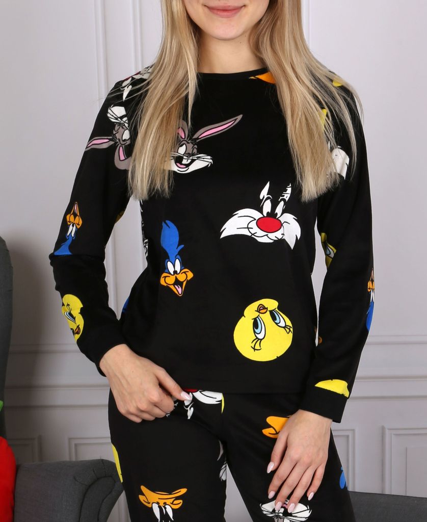 Looney Melodies Damen Schlafanzug schwarz, Schlafanzug mit Produktbild 3