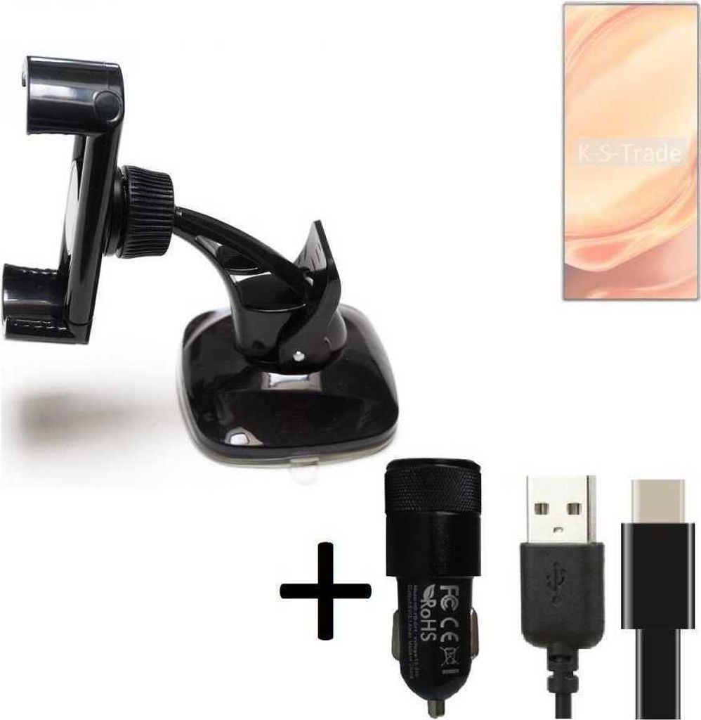 K-S-Trade Handy-Halterung kompatibel mit nubia Z50 Ultra Windschutzscheibe / Armaturenbrett + LADEGERÄT mit Mico USB Kabel Autohalterung