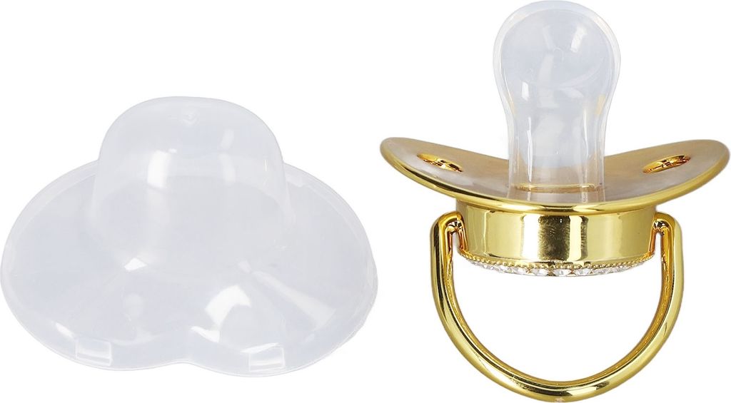 Baby Schnuller Kleinkind Portable Exquisite Goldene Krone Buchstaben Strass Schnuller mit Kette Clip (Buchstabe A)