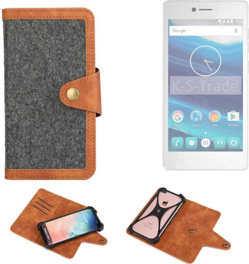 K-S-Trade Schutzhülle Handyhülle kompatibel mit Qilive Q7 5 Filz Hülle Kunst-Leder dunkelgrau braun (1x)