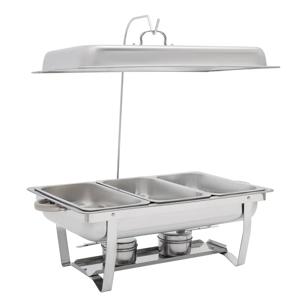 Chafing Dish Rectangulaire 9L Argenté - Réchaud de Buffet 3 Récipients - 15