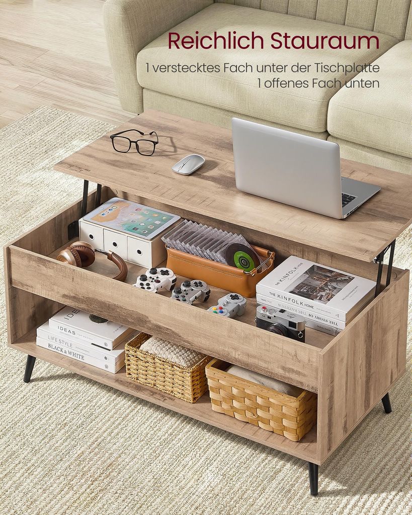 VASAGLE Wohnzimmertisch, höhenverstellbarer Couchtisch, Produktbild 