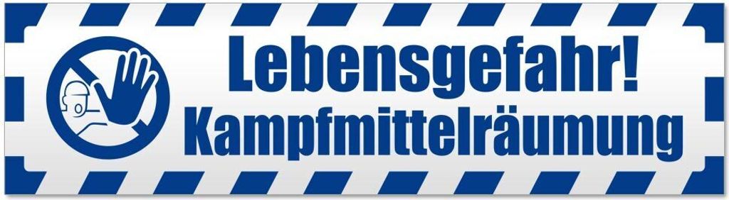 Lebensgefahr! Kampfmittel gestreift - Hinweis Aufkleber Sticker für Auto, Kfz, Fahrrad, PKW, LKWVerkehrsblau - 45 x 12 cmLebensgefahr! Kampfmittel...