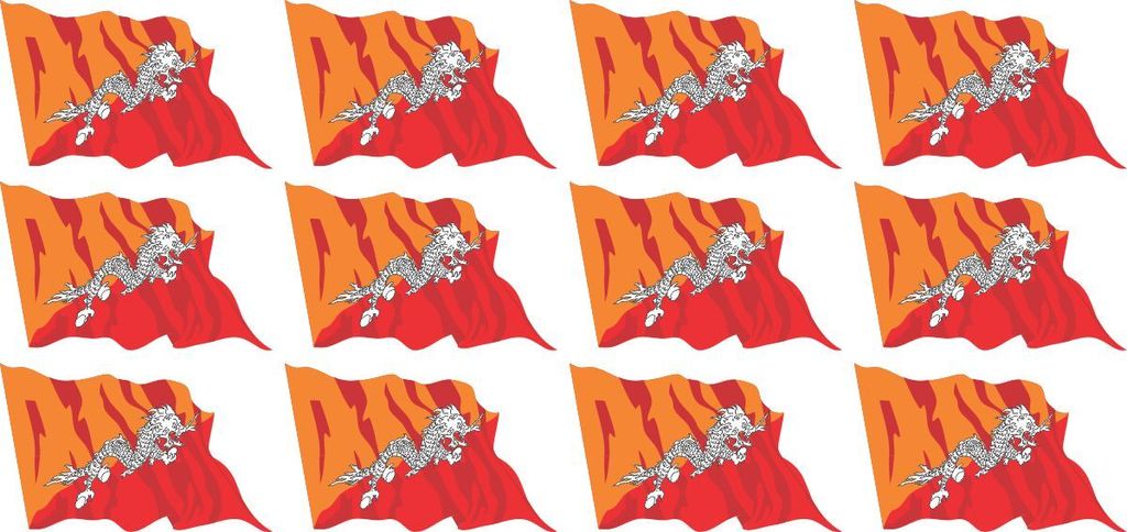 Mini Fahnen / Flaggen Set wehend - Pack wehend - 50x31mm - selbstklebender Aufkleber - Bhutan - Sticker fürs Büro, Schule und zu Hause - 12 Stück
