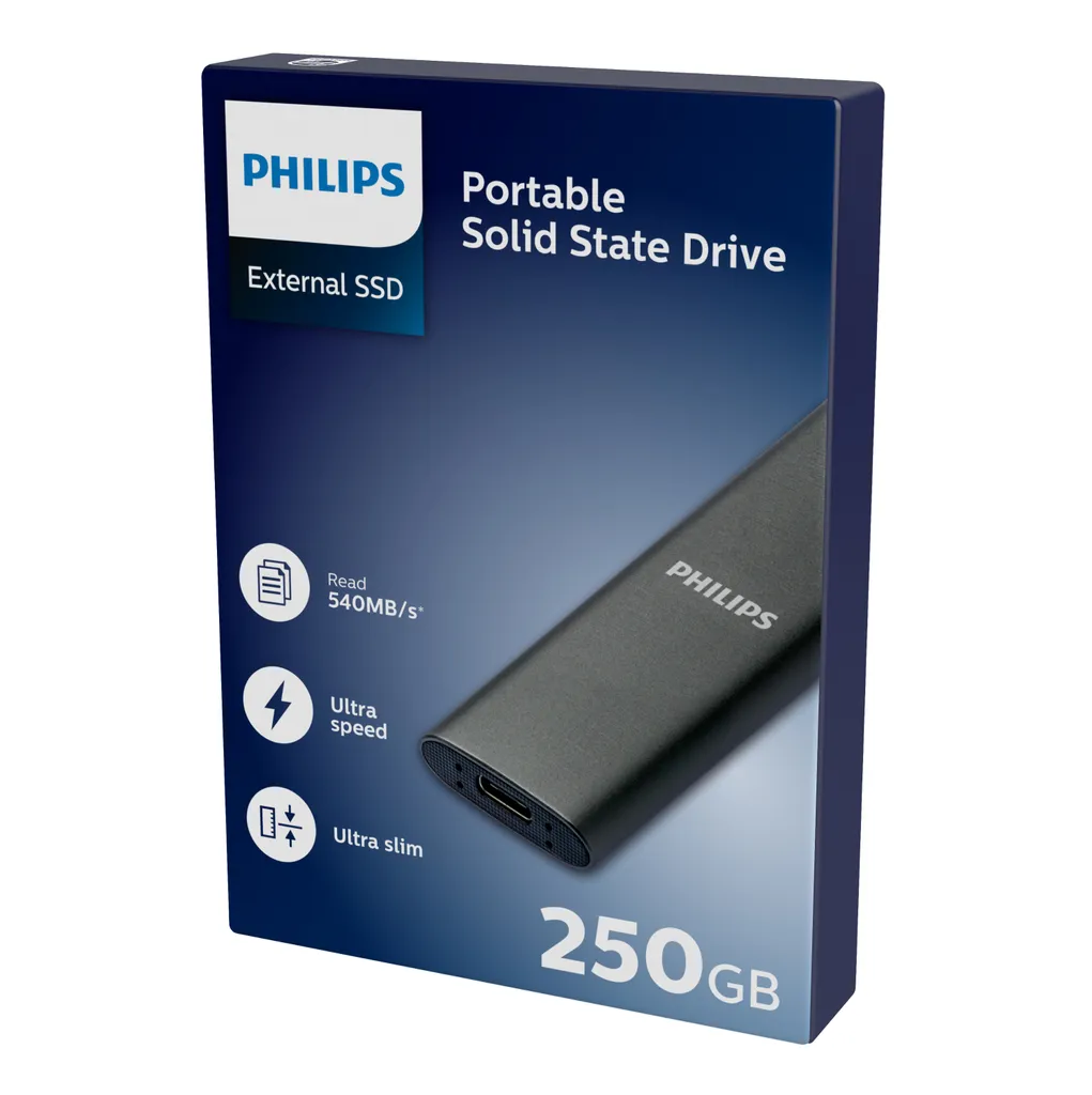 Philips SSD Externe 250 Go M.2 - Format Compact et Finition Noir Mat
