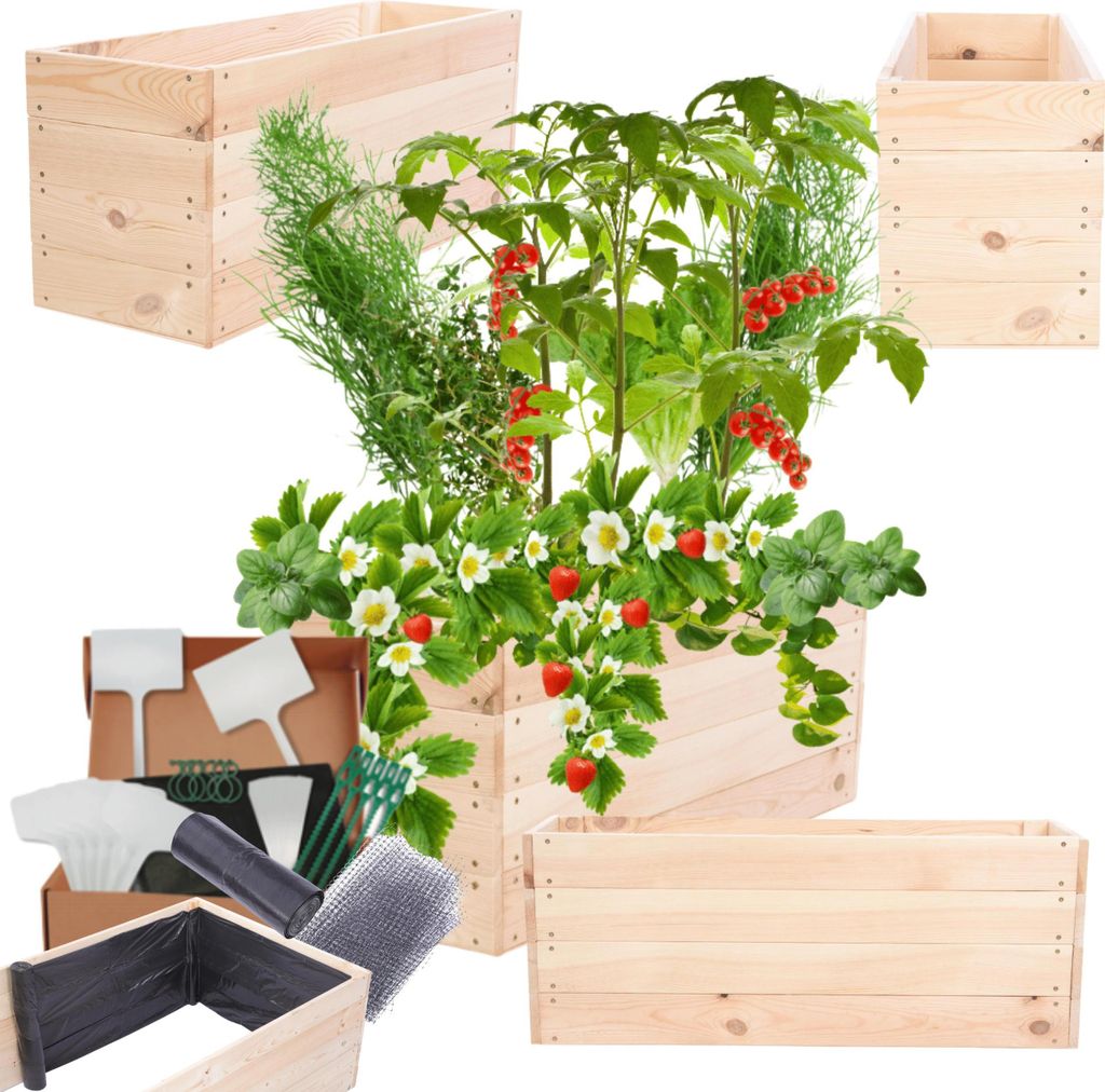 MODO24 Hochbeet Holz, Pflanzkasten, Massivholz, Kiefer, Kräuterbeet, Blumenkasten, Garten, Terrasse, 36x83x30 cm, Natur, ZP06