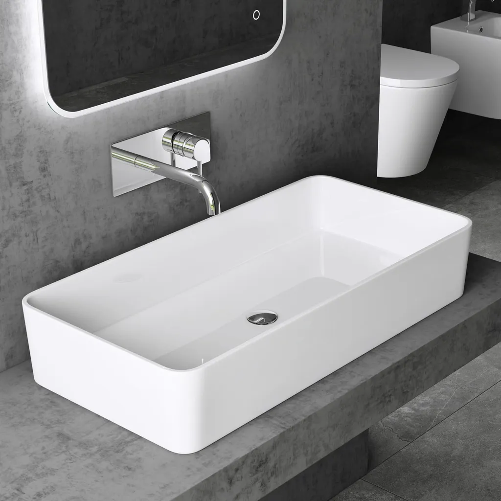 Vasque Solid Surface 80x40cm Blanche Mate Lavabo Rectangulaire Robuste